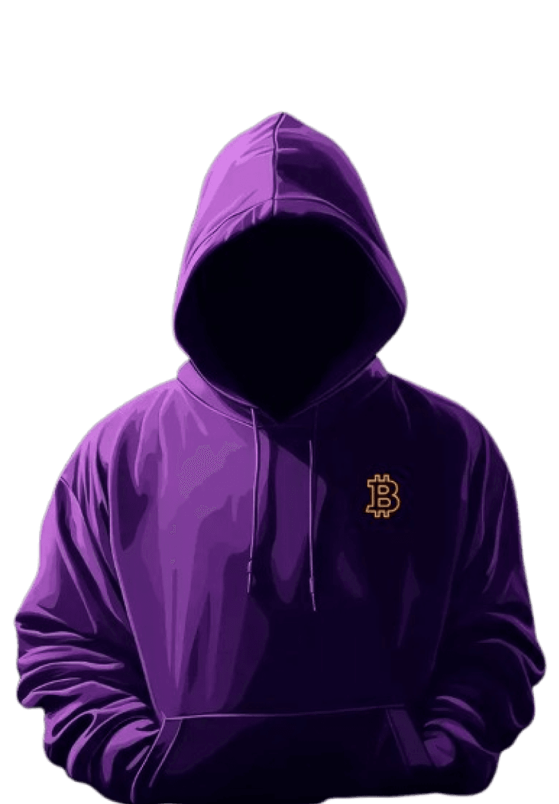Hooded figure with Bitcoin